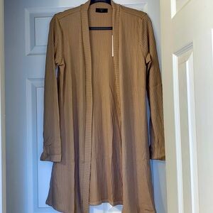 Tahari duster cardigan, khaki, NWT, M, side slits